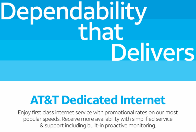 Dependability that Delivers - AT&T Dedicated Internet promotional offer with first-class service, high availability, and proactive monitoring