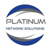 Logo of Platinum Network Solutions, an authorized AT&T solution provider, featuring a circular design with blue and gray swooshes and the company name in bold letters.