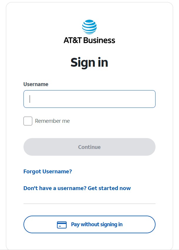 AT&T Premier Business Portal login screen showing username and password fields