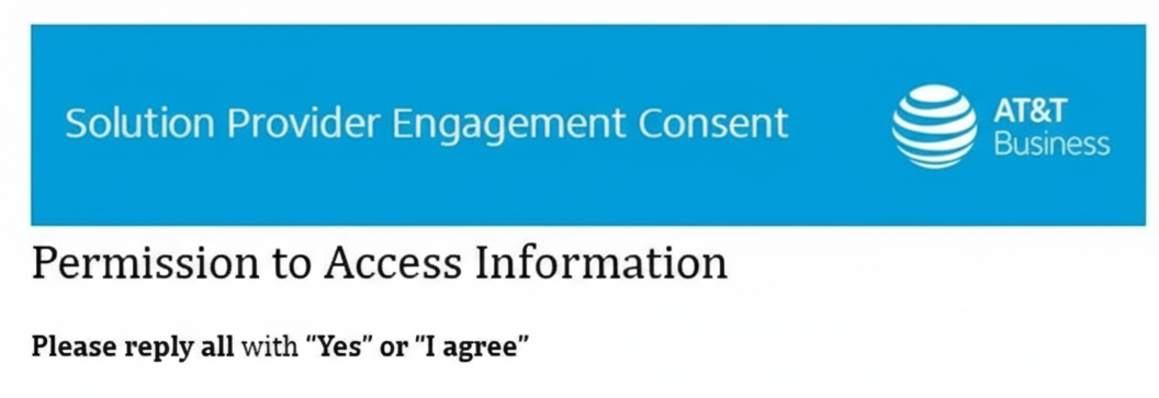AT&T LOA (CPNI consent) — secure document with lock indicating permission to view a business account