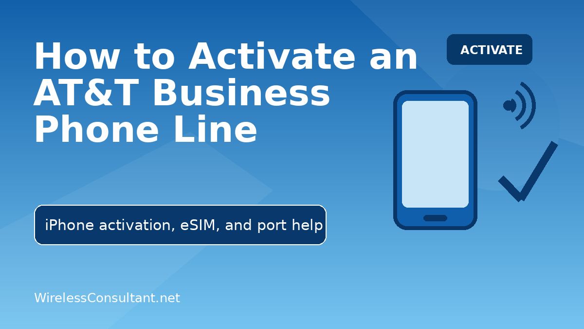 AT&T business phone activation help graphic with smartphone icon and activation message